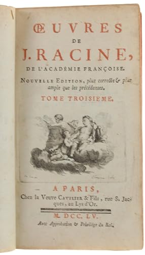 Image du vendeur pour OEUVRES DE RACINE. Tome troisime, Nouvelle edition, plus correcte & plus ample que les prcdentes.: mis en vente par Bergoglio Libri d'Epoca