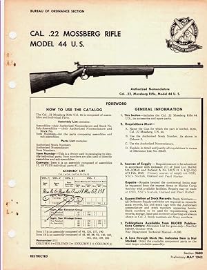 Bild des Verkufers fr Cal. .22 Mossberg Rifle, Model 44 U.S. Authorized Nomenclature Cal. .22, Mossberg Rifle, Model 44 U.S. zum Verkauf von ABookLegacy, Mike and Carol Smith