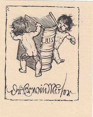 Seller image for Dr. Erwin Moser. Zwei Kleinkinder, um Buch "Jus" streitend. for sale by Antiquariat  Braun