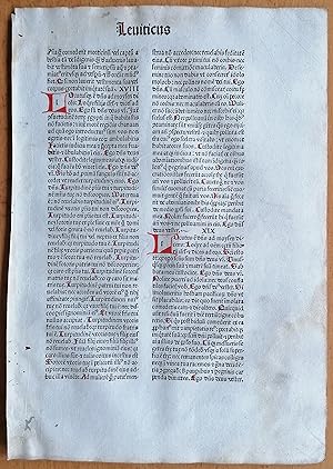 Bild des Verkufers fr Incunable Leaf Biblia Latina Leviticus Amerbach Basel - 1481 zum Verkauf von raremapexchange