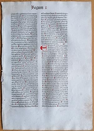 Bild des Verkufers fr Incunable Leaf Biblia Latina Regum I Amerbach Basel - 1481 zum Verkauf von raremapexchange