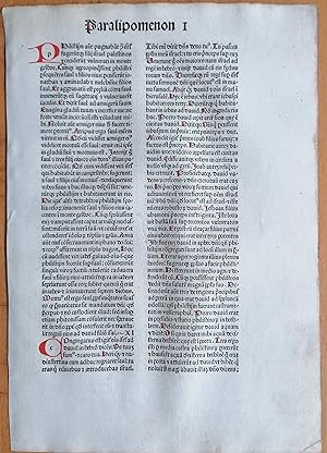 Bild des Verkufers fr Incunable Leaf Biblia Latina Paralipomenon Amerbach Basel - 1481 zum Verkauf von raremapexchange