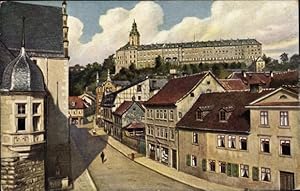 Künstler Ansichtskarte / Postkarte Rudolstadt in Thüringen, Vorwerksgasse mit Blick zum Schloss, ...