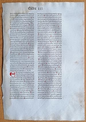 Bild des Verkufers fr Incunable Leaf Biblia Esdre Amerbach Basel - 1481 zum Verkauf von raremapexchange