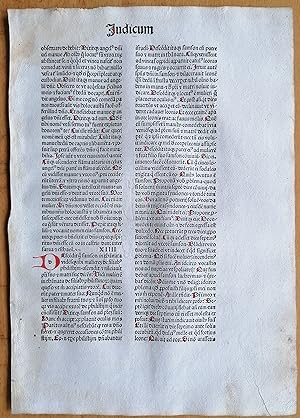 Bild des Verkufers fr Incunable Leaf Biblia Latina Judicum Amerbach Basel - 1481 zum Verkauf von raremapexchange