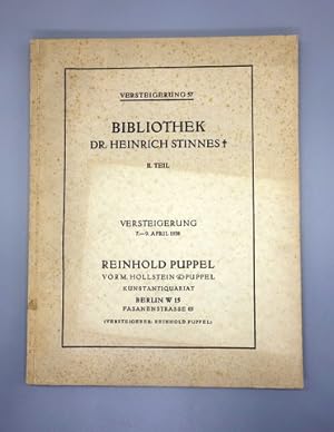 Bibliothek Dr. Heinrich Stinnes. II. Teil. Kunstliteratur, Bibliographie, Graphische Mappenwerke,...