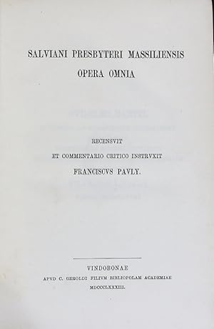 Bild des Verkufers fr Salvani Presbyteri Massiliensis . Corpus Scriptorum Ecclesiasticorum Latinorum; Bd. 8. zum Verkauf von Antiquariat Bookfarm