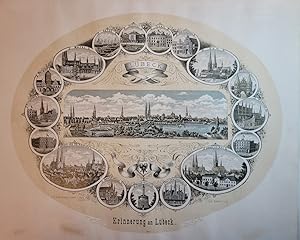 Erinnerung an Lübeck. Souvenirblatt. Getönte Lithographie (Blatt: 29,0 x 35,5) cm von Friedr. Amann.