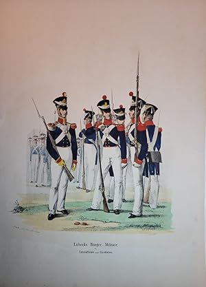 Lübecks Bürger-Militair. Unterofficier und Gardisten. Altkolor. Lithographie von C[hristian] Stol...