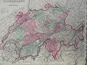 Switzerland Zurich Geneva Bern Swiss Alps 1863 Johnson & Ward map Scarce Issue