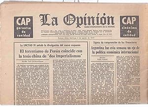 Imagen del vendedor de La Opinion - Buenos Aires, Argentina Newspaper 5 August 1973 ( Howard Phillips Lovecraft Las Pesadillas De Los Hombres; La Vida De Un Alucinada / Genesis De Una Mistificacion by Derleth; Una Carta By HPL; Picture in the House / Terrible Old Man ) a la venta por Leonard Shoup