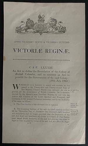 An Act to define the Boundaries of the Colony of British Columbia, and to continue an Act to prov...