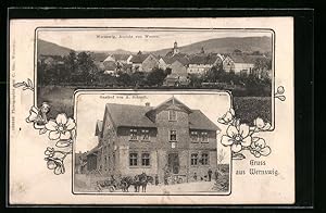 Ansichtskarte Wernswig, Gasthof von A. Schnell, Ortsansicht von Westen