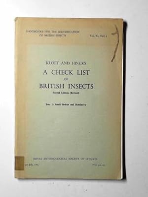 Immagine del venditore per A check list of British Insects, part 1: small orders and Hemiptera venduto da Cotswold Internet Books