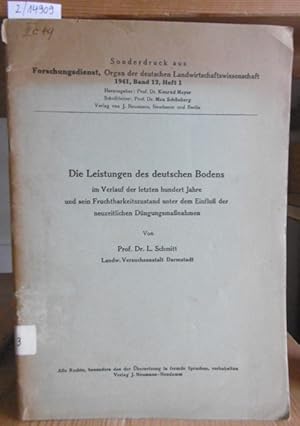 Bild des Verkufers fr Die Leistungen des deutschen Bodens im Verlauf der letzten hundert Jahre und sein Fruchtbarkeitszustand unter dem Einflu der neuzeitlichen Dngungsmanahmen. SD aus: Forschungsdienst, Band 12. zum Verkauf von Versandantiquariat Trffelschwein