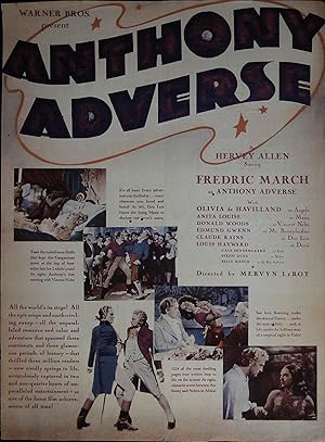 Seller image for Anthony Adverse Herald 1938 Fredric March, Olivia De Havilland, Anita Louise for sale by AcornBooksNH