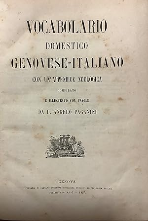Imagen del vendedor de Vocabolario domestico Genovese-Italiano con un appendice zoologica. a la venta por Borgobooks