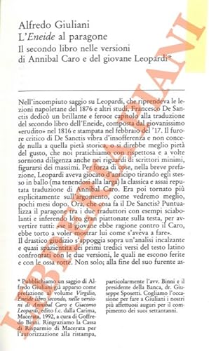 Alfredo Giuliani. L'Eneide al paragone. Il secondo libro nelle versioni di Annibal Caro e del gio...