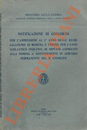 Notificazione di concorso per l'ammissione al 1° anno delle Regie Accademie di Modena e Torino, p...