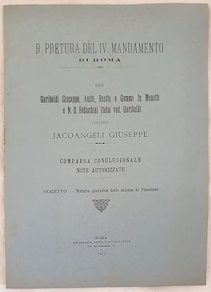 R. PRETURA DEL IV MANDAMENTO PER GARIBALDI GIUSEPPE, ANITA, ROSITA E GEMMA FU MENOTTI E N. D. BID...