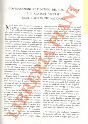 Considerazioni sull'impiego del gas di legno e di carbone vegetale come carburante nazionale.