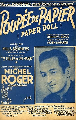 Partition de "Poupée de papier (Paper Doll)", chanson créée par les Mills Brothers et par Michel ...