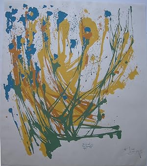 Bild des Verkufers fr Blumenstilleben in Gelb, Grn und Blau. zum Verkauf von Antiquariat Werner Steinbei