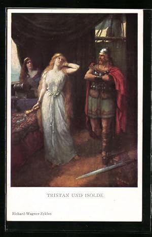 Immagine del venditore per Knstler-Ansichtskarte Richard-Wagner-Zyklus, Tristan und Isolde im Gemach, Sage venduto da Bartko-Reher