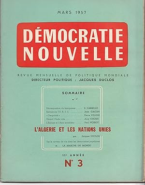 L'Algérie et les Nations Unies. Démocratie Nouvelle. Revue mensuelle de politique mondiale. Mars ...