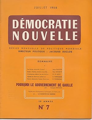 Image du vendeur pour Pourquoi le gouvernement De Gaulle? Dmocratie Nouvelle. Revue mensuelle de politique mondiale. Juillet 1958. 12e anne, n 7. mis en vente par Librairie Franoise Causse