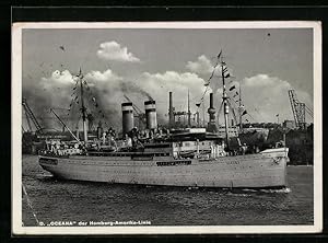 Bild des Verkufers fr Ansichtskarte Dampfer Oceana der H.-A.-Linie in Flaggengala den Hafen verlassend zum Verkauf von Bartko-Reher