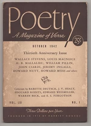 Seller image for Poetry October 1942 Volume LXI No. 1 for sale by Jeff Hirsch Books, ABAA