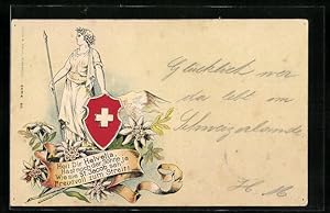 Präge-Lithographie Schweiz, Heil dir Helvetia mit Wappen