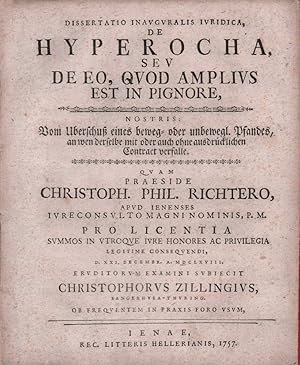 Dissertatio Inauguralis Iuridica, De Hyperocha, Seu De Eo, Quod Amplius Est In Pignore, Nostris:....