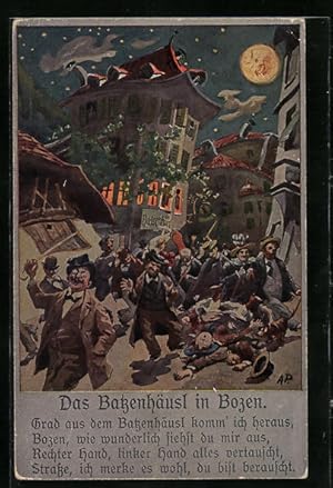 Immagine del venditore per Wirtshaus-Cartolina Bozen, Das Batzenhusl aus der Sicht eines Betrunkenen venduto da Bartko-Reher