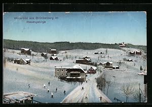 Ansichtskarte Brückenberg im Riesengebirge, Winterbild mit Schlittenfahrern