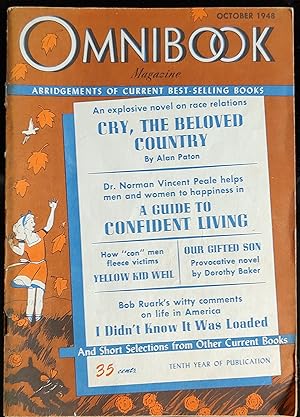 Seller image for Alan Paton's "Cry, the Beloved Country" / Norman Vincent Peale's "A Guide to Confident Living" / Dorothy Baker's "Our Gifted Son" / "Yellow Kid Weil" / Robert C Ruark's "I Didn't Know It Was Loaded" / Omnibook Magazine: October1948 for sale by Shore Books