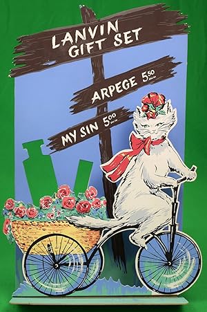 Seller image for Lanvin Paris Arpege/ My Sin Gift Set Advert Sign w/ Cat On Bicycle for sale by The Cary Collection