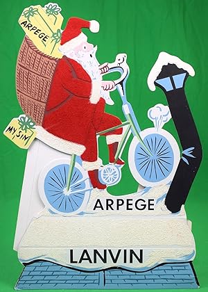 Seller image for Lanvin Paris Arpege/ My Sin Perfume Advert Sign w/ Santa On Bicycle for sale by The Cary Collection
