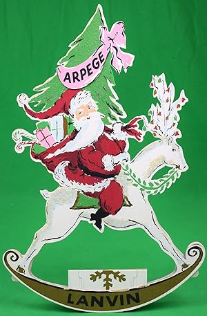 Seller image for Lanvin Paris Arpege Perfume Christmas Advert Sign w/ Santa On Reindeer for sale by The Cary Collection