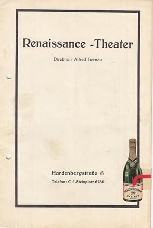 Bild des Verkufers fr Programm-Heft zu: Lady Windermeres Fcher'. Ein Komdie, die von einer guten Frau handelt. Deutsch von Karl Lerbs. Regie: Alfred Bernau. Bhnenbild: Walter Bornemann. Darsteller: Hilde Krber, Werner Schott, Ernst Dumcke, Heinz Salfner, Hilde Hildebrandt, Paul Walther, Mil Konstantinov, Helmuth Rudolph, Rita Burg. - Auffhrung im Renaissance-Theater, Berlin, Hardenbergstr. 6. zum Verkauf von Antiquariat Carl Wegner