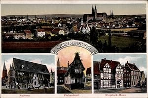 Bild des Verkufers fr Ansichtskarte / Postkarte Quedlinburg im Harz, Klopstock Haus, Finkenherd, Rathaus, Totalansicht zum Verkauf von akpool GmbH