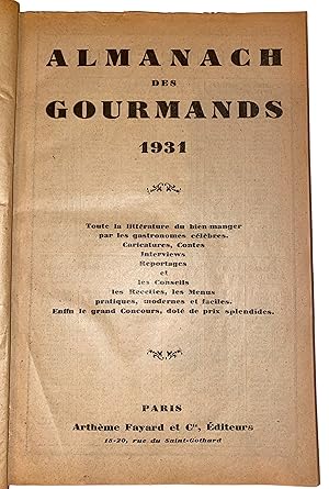 Bild des Verkufers fr Almanach des Gourmands 1931 zum Verkauf von Harrison-Hiett Rare Books