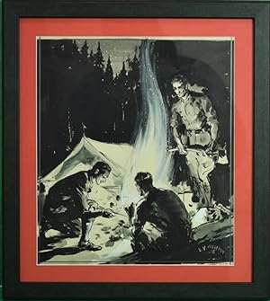 Abercrombie & Fitch Camping Gouache Signed E.V. Hilleary & Dated 1935