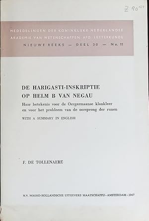 Seller image for De Harigasti-Inskriptie op Helm B van Negau. Mededelingen der Koninklijke Nederlandse Akademie van Wetenschappen; Bd. 30,11. for sale by Antiquariat Bookfarm