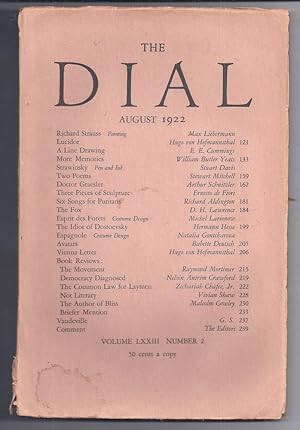 Bild des Verkufers fr THE DIAL, August 1922, Original wraps zum Verkauf von Charles Agvent,   est. 1987,  ABAA, ILAB