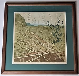 Frances St. Clair Miller, etching and aquatint, A Field near Vernham Dene, framed, 1972