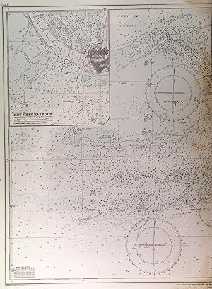 KEY WEST HARBOUR AND APPROACHES. Large detailed sea chart taken from the United States Governme...