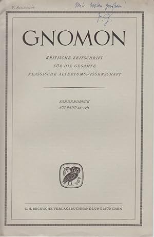 Bild des Verkufers fr Karl Barwick: Martial und die zeitgenssische Rhetorik. Berlin 1959. [Rezension aus: Gnomon, Bd. 33, 1961]. zum Verkauf von Fundus-Online GbR Borkert Schwarz Zerfa