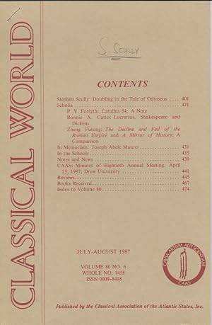 Seller image for Doubling in the Tale of Odysseus. [From: Classical World, Vol. 80, No. 6, Whole No. 1458, July-August 1987]. for sale by Fundus-Online GbR Borkert Schwarz Zerfa